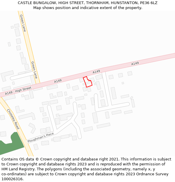 CASTLE BUNGALOW, HIGH STREET, THORNHAM, HUNSTANTON, PE36 6LZ: Location map and indicative extent of plot