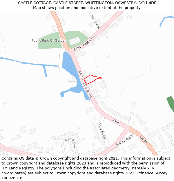 CASTLE COTTAGE, CASTLE STREET, WHITTINGTON, OSWESTRY, SY11 4DF: Location map and indicative extent of plot