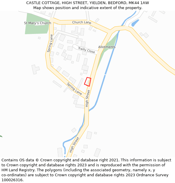 CASTLE COTTAGE, HIGH STREET, YIELDEN, BEDFORD, MK44 1AW: Location map and indicative extent of plot