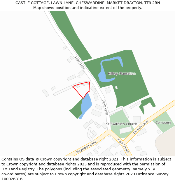 CASTLE COTTAGE, LAWN LANE, CHESWARDINE, MARKET DRAYTON, TF9 2RN: Location map and indicative extent of plot