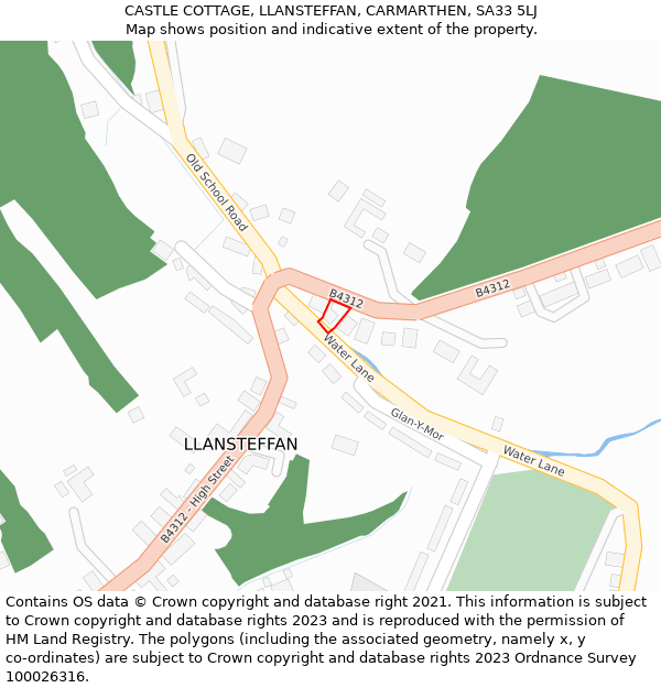 CASTLE COTTAGE, LLANSTEFFAN, CARMARTHEN, SA33 5LJ: Location map and indicative extent of plot