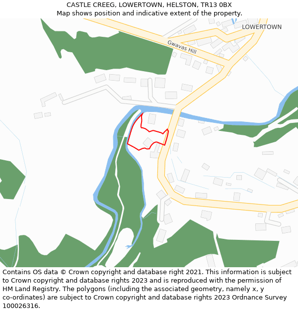 CASTLE CREEG, LOWERTOWN, HELSTON, TR13 0BX: Location map and indicative extent of plot