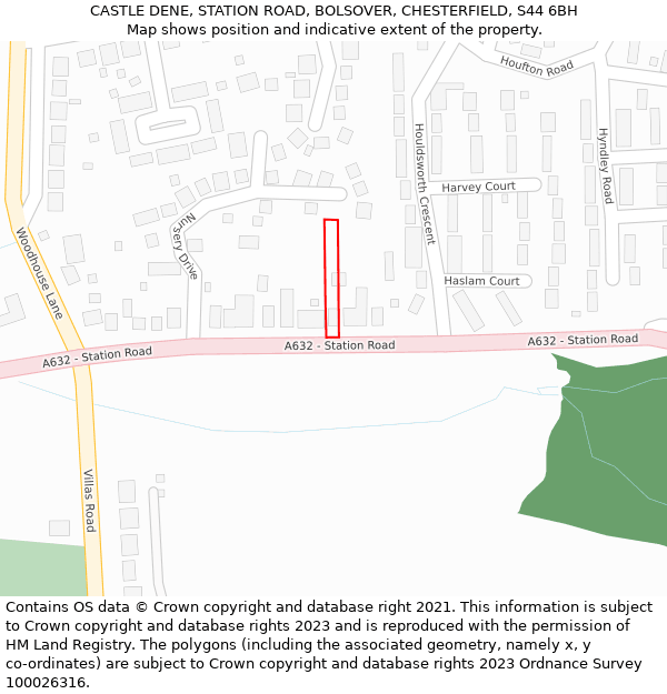 CASTLE DENE, STATION ROAD, BOLSOVER, CHESTERFIELD, S44 6BH: Location map and indicative extent of plot