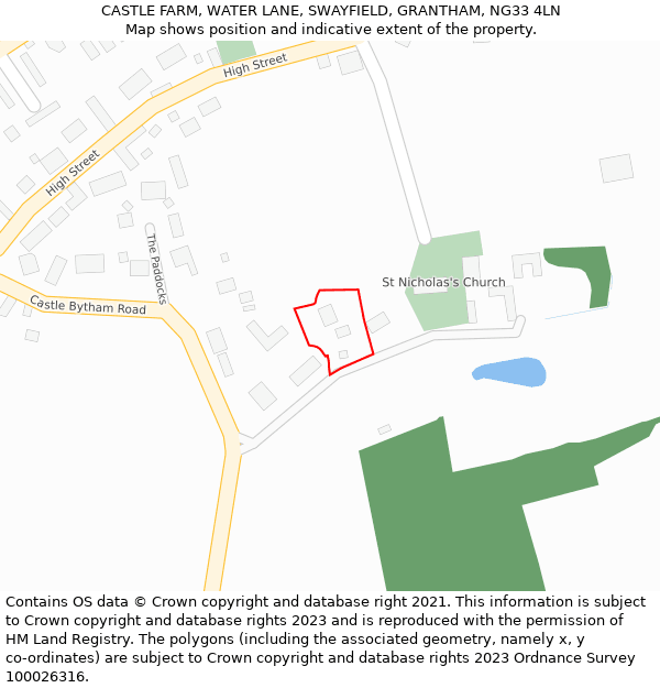 CASTLE FARM, WATER LANE, SWAYFIELD, GRANTHAM, NG33 4LN: Location map and indicative extent of plot