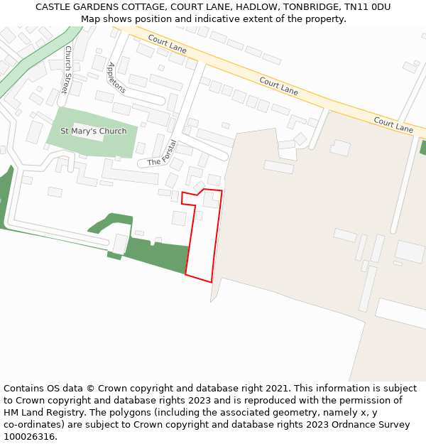 CASTLE GARDENS COTTAGE, COURT LANE, HADLOW, TONBRIDGE, TN11 0DU: Location map and indicative extent of plot