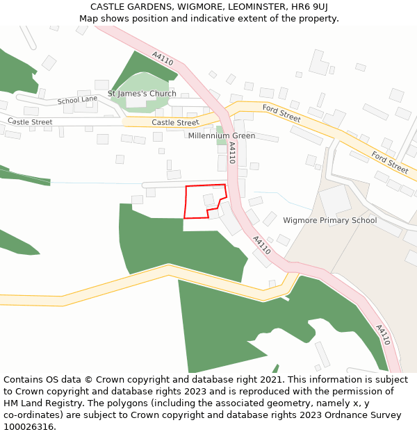 CASTLE GARDENS, WIGMORE, LEOMINSTER, HR6 9UJ: Location map and indicative extent of plot