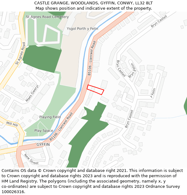 CASTLE GRANGE, WOODLANDS, GYFFIN, CONWY, LL32 8LT: Location map and indicative extent of plot