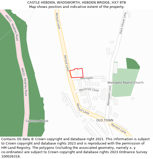 CASTLE HEBDEN, WADSWORTH, HEBDEN BRIDGE, HX7 8TB: Location map and indicative extent of plot