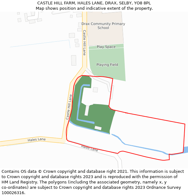 CASTLE HILL FARM, HALES LANE, DRAX, SELBY, YO8 8PL: Location map and indicative extent of plot