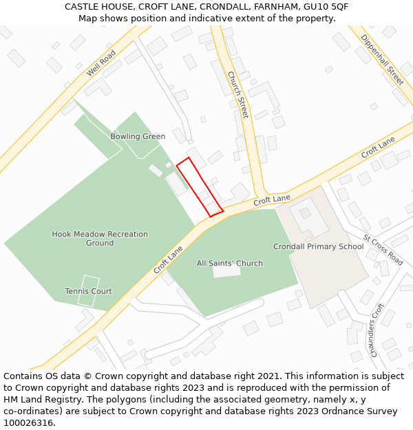 CASTLE HOUSE, CROFT LANE, CRONDALL, FARNHAM, GU10 5QF: Location map and indicative extent of plot