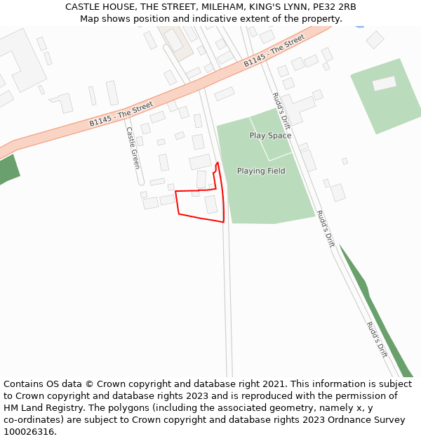 CASTLE HOUSE, THE STREET, MILEHAM, KING'S LYNN, PE32 2RB: Location map and indicative extent of plot