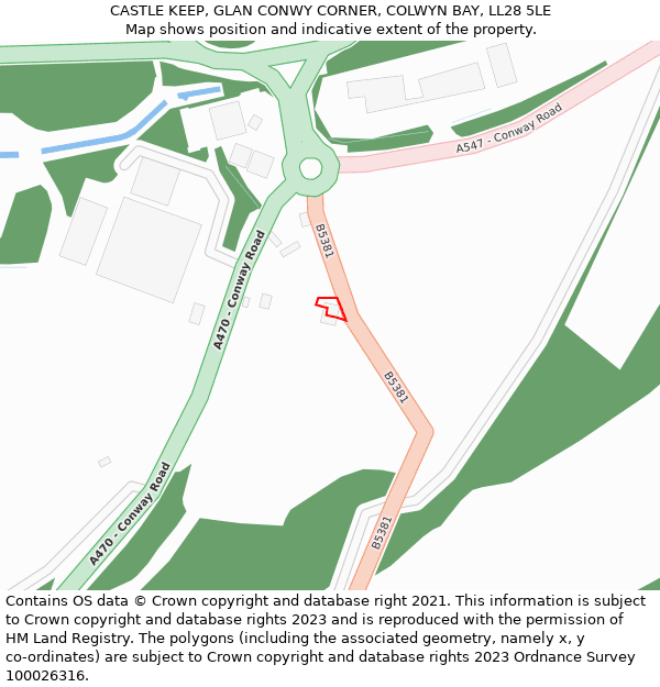 CASTLE KEEP, GLAN CONWY CORNER, COLWYN BAY, LL28 5LE: Location map and indicative extent of plot