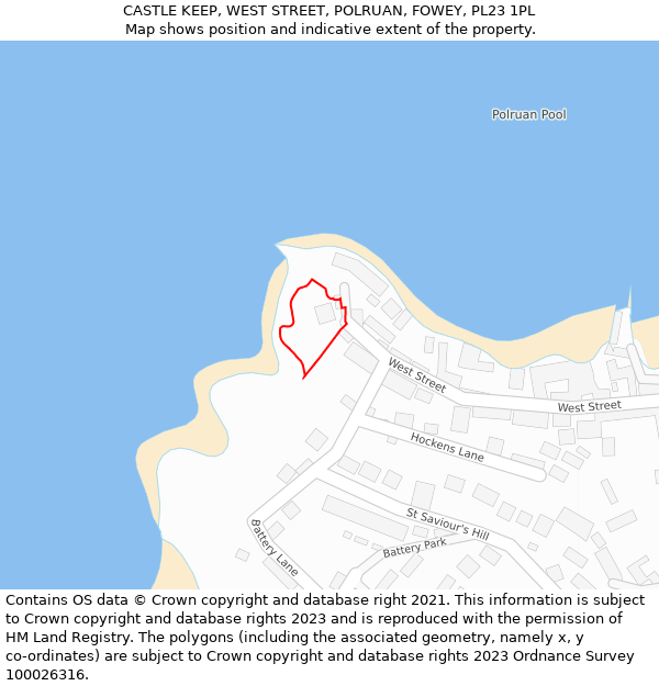 CASTLE KEEP, WEST STREET, POLRUAN, FOWEY, PL23 1PL: Location map and indicative extent of plot