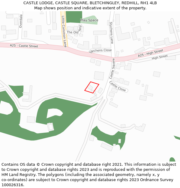 CASTLE LODGE, CASTLE SQUARE, BLETCHINGLEY, REDHILL, RH1 4LB: Location map and indicative extent of plot