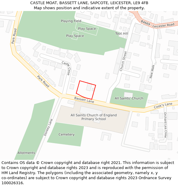 CASTLE MOAT, BASSETT LANE, SAPCOTE, LEICESTER, LE9 4FB: Location map and indicative extent of plot