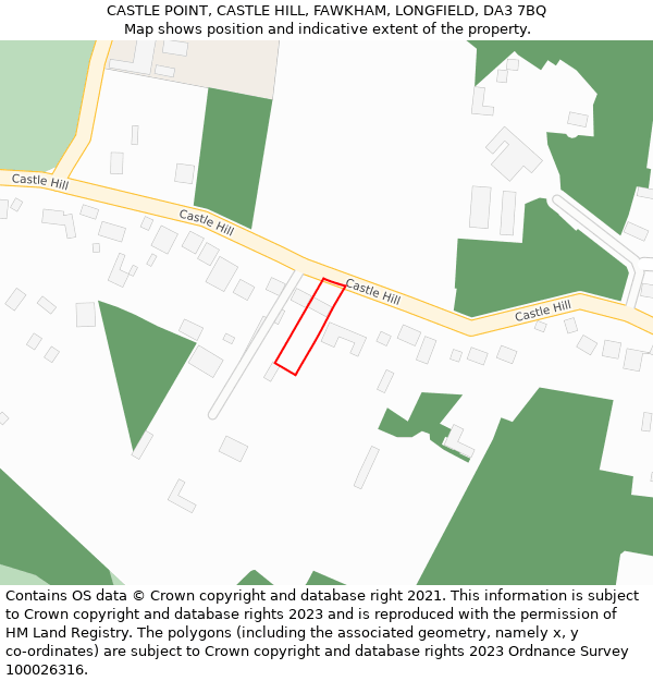 CASTLE POINT, CASTLE HILL, FAWKHAM, LONGFIELD, DA3 7BQ: Location map and indicative extent of plot