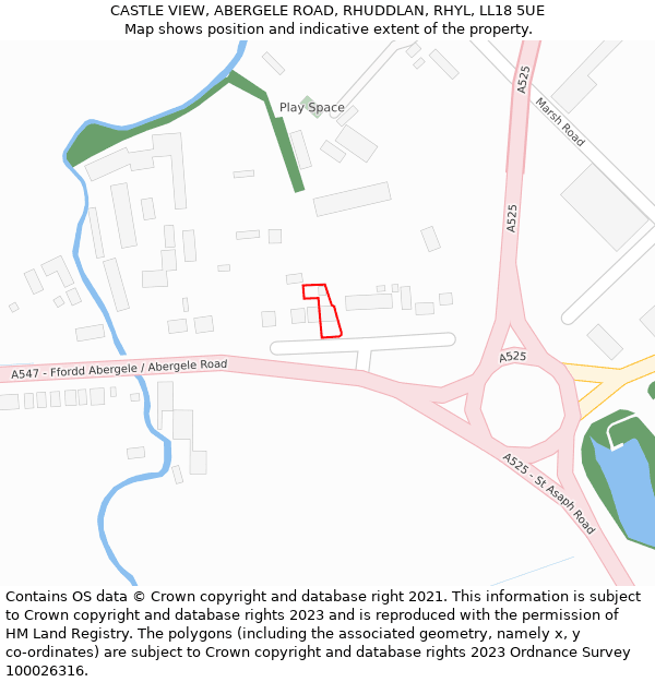 CASTLE VIEW, ABERGELE ROAD, RHUDDLAN, RHYL, LL18 5UE: Location map and indicative extent of plot