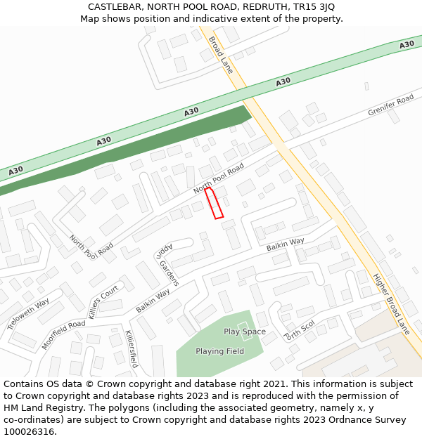 CASTLEBAR, NORTH POOL ROAD, REDRUTH, TR15 3JQ: Location map and indicative extent of plot