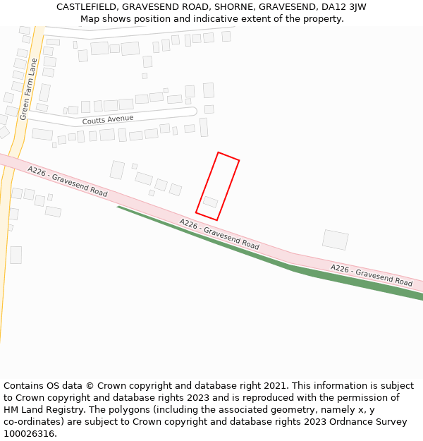 CASTLEFIELD, GRAVESEND ROAD, SHORNE, GRAVESEND, DA12 3JW: Location map and indicative extent of plot