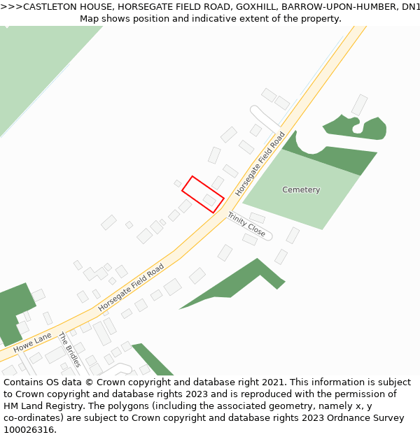 CASTLETON HOUSE, HORSEGATE FIELD ROAD, GOXHILL, BARROW-UPON-HUMBER, DN19 7NN: Location map and indicative extent of plot