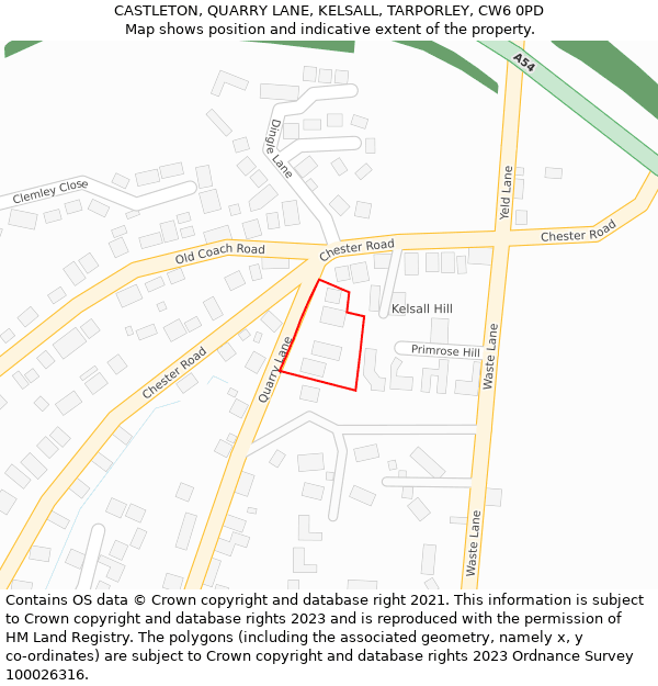CASTLETON, QUARRY LANE, KELSALL, TARPORLEY, CW6 0PD: Location map and indicative extent of plot