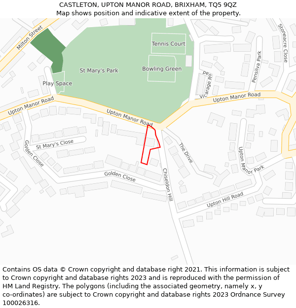 CASTLETON, UPTON MANOR ROAD, BRIXHAM, TQ5 9QZ: Location map and indicative extent of plot