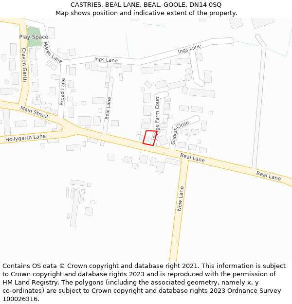 CASTRIES, BEAL LANE, BEAL, GOOLE, DN14 0SQ: Location map and indicative extent of plot