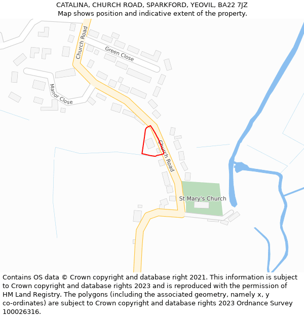 CATALINA, CHURCH ROAD, SPARKFORD, YEOVIL, BA22 7JZ: Location map and indicative extent of plot