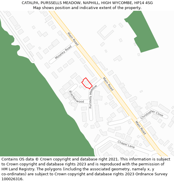 CATALPA, PURSSELLS MEADOW, NAPHILL, HIGH WYCOMBE, HP14 4SG: Location map and indicative extent of plot