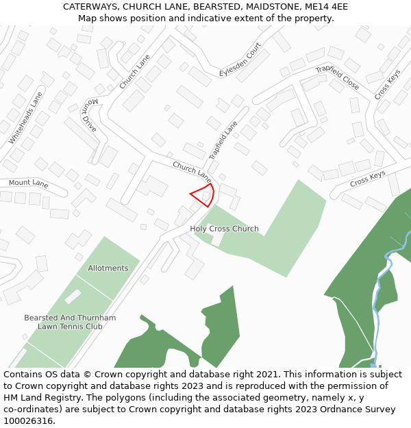 CATERWAYS, CHURCH LANE, BEARSTED, MAIDSTONE, ME14 4EE: Location map and indicative extent of plot