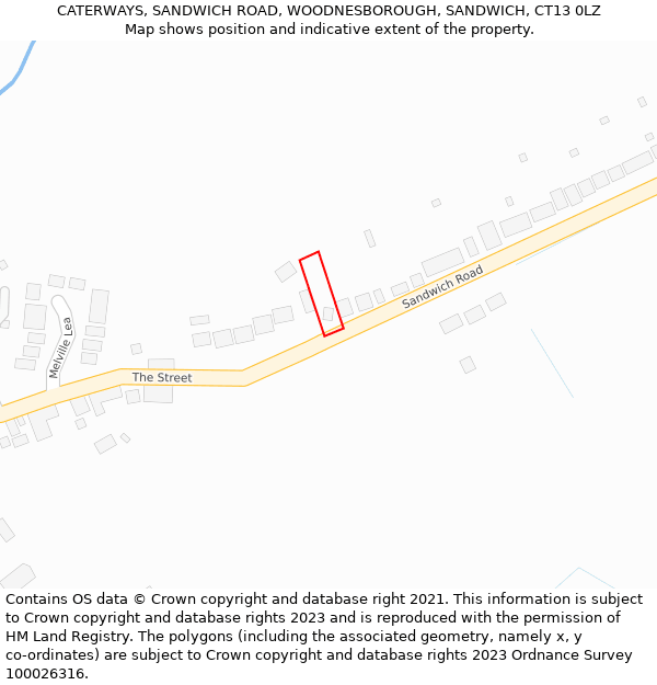 CATERWAYS, SANDWICH ROAD, WOODNESBOROUGH, SANDWICH, CT13 0LZ: Location map and indicative extent of plot