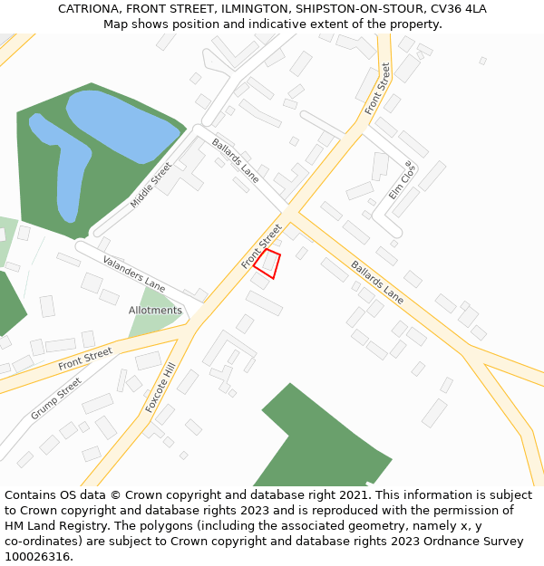 CATRIONA, FRONT STREET, ILMINGTON, SHIPSTON-ON-STOUR, CV36 4LA: Location map and indicative extent of plot