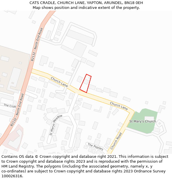 CATS CRADLE, CHURCH LANE, YAPTON, ARUNDEL, BN18 0EH: Location map and indicative extent of plot