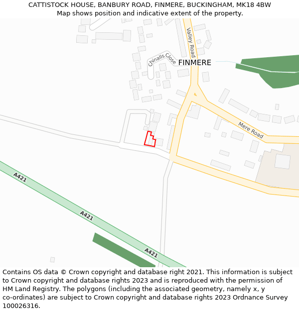 CATTISTOCK HOUSE, BANBURY ROAD, FINMERE, BUCKINGHAM, MK18 4BW: Location map and indicative extent of plot