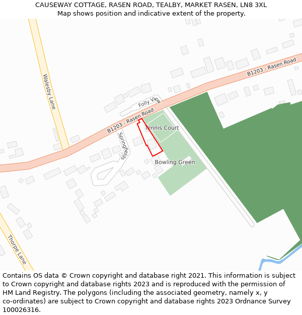 CAUSEWAY COTTAGE, RASEN ROAD, TEALBY, MARKET RASEN, LN8 3XL: Location map and indicative extent of plot