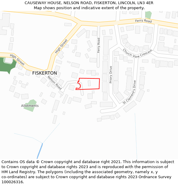 CAUSEWAY HOUSE, NELSON ROAD, FISKERTON, LINCOLN, LN3 4ER: Location map and indicative extent of plot