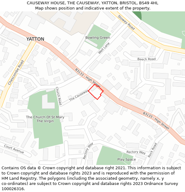 CAUSEWAY HOUSE, THE CAUSEWAY, YATTON, BRISTOL, BS49 4HL: Location map and indicative extent of plot