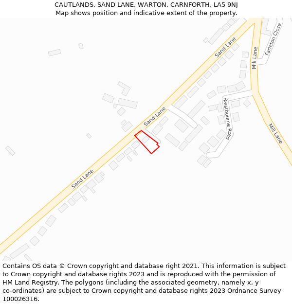 CAUTLANDS, SAND LANE, WARTON, CARNFORTH, LA5 9NJ: Location map and indicative extent of plot