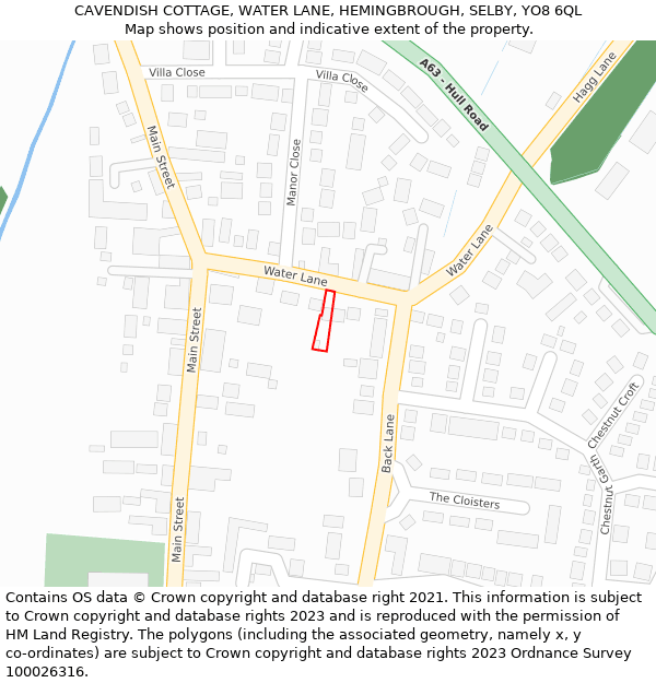 CAVENDISH COTTAGE, WATER LANE, HEMINGBROUGH, SELBY, YO8 6QL: Location map and indicative extent of plot