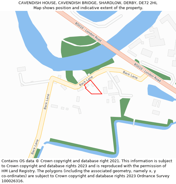CAVENDISH HOUSE, CAVENDISH BRIDGE, SHARDLOW, DERBY, DE72 2HL: Location map and indicative extent of plot