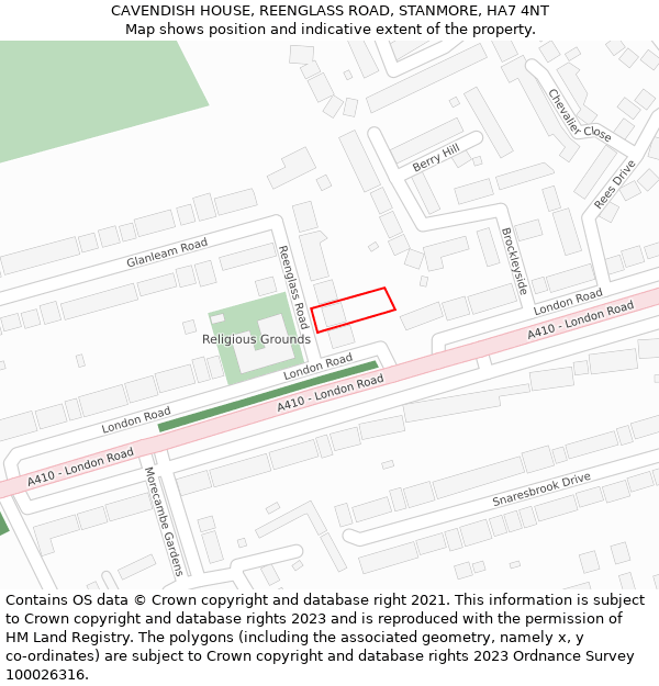 CAVENDISH HOUSE, REENGLASS ROAD, STANMORE, HA7 4NT: Location map and indicative extent of plot