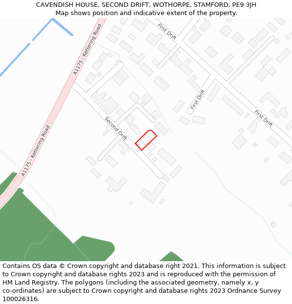 CAVENDISH HOUSE, SECOND DRIFT, WOTHORPE, STAMFORD, PE9 3JH: Location map and indicative extent of plot