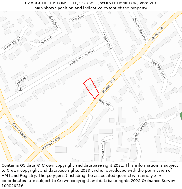 CAVROCHE, HISTONS HILL, CODSALL, WOLVERHAMPTON, WV8 2EY: Location map and indicative extent of plot