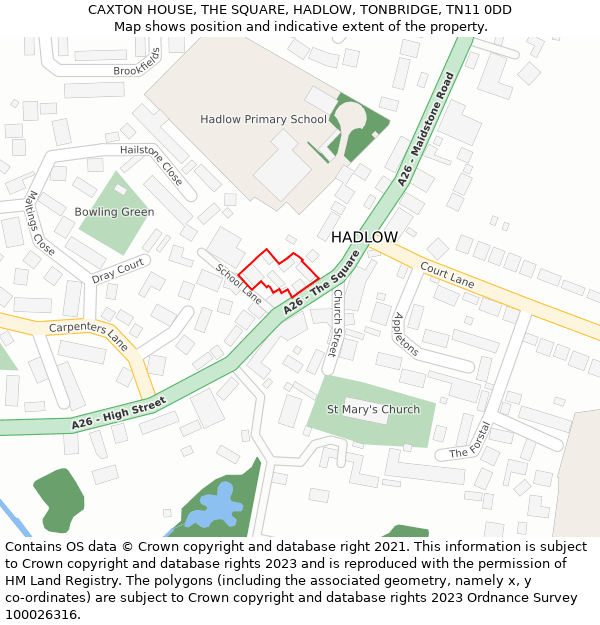 CAXTON HOUSE, THE SQUARE, HADLOW, TONBRIDGE, TN11 0DD: Location map and indicative extent of plot