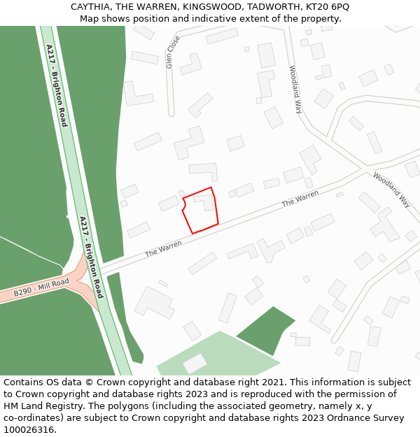 CAYTHIA, THE WARREN, KINGSWOOD, TADWORTH, KT20 6PQ: Location map and indicative extent of plot