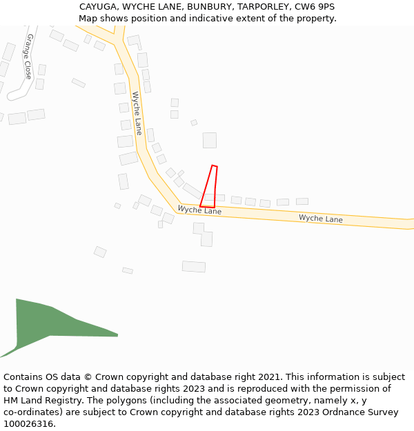 CAYUGA, WYCHE LANE, BUNBURY, TARPORLEY, CW6 9PS: Location map and indicative extent of plot