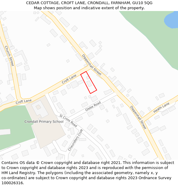 CEDAR COTTAGE, CROFT LANE, CRONDALL, FARNHAM, GU10 5QG: Location map and indicative extent of plot