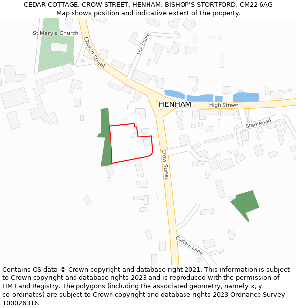 CEDAR COTTAGE, CROW STREET, HENHAM, BISHOP'S STORTFORD, CM22 6AG: Location map and indicative extent of plot