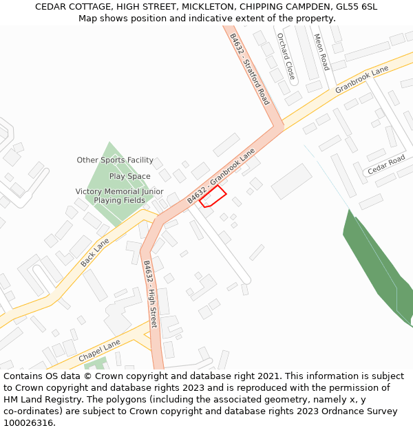 CEDAR COTTAGE, HIGH STREET, MICKLETON, CHIPPING CAMPDEN, GL55 6SL: Location map and indicative extent of plot