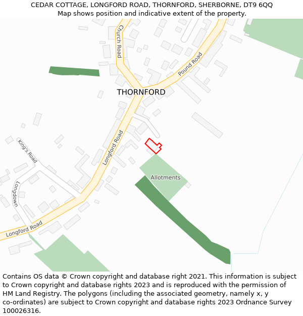 CEDAR COTTAGE, LONGFORD ROAD, THORNFORD, SHERBORNE, DT9 6QQ: Location map and indicative extent of plot